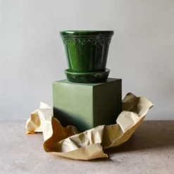 Københavner Potte,12 Cm, Glazed, Green Emerald, Inkl. Underskål